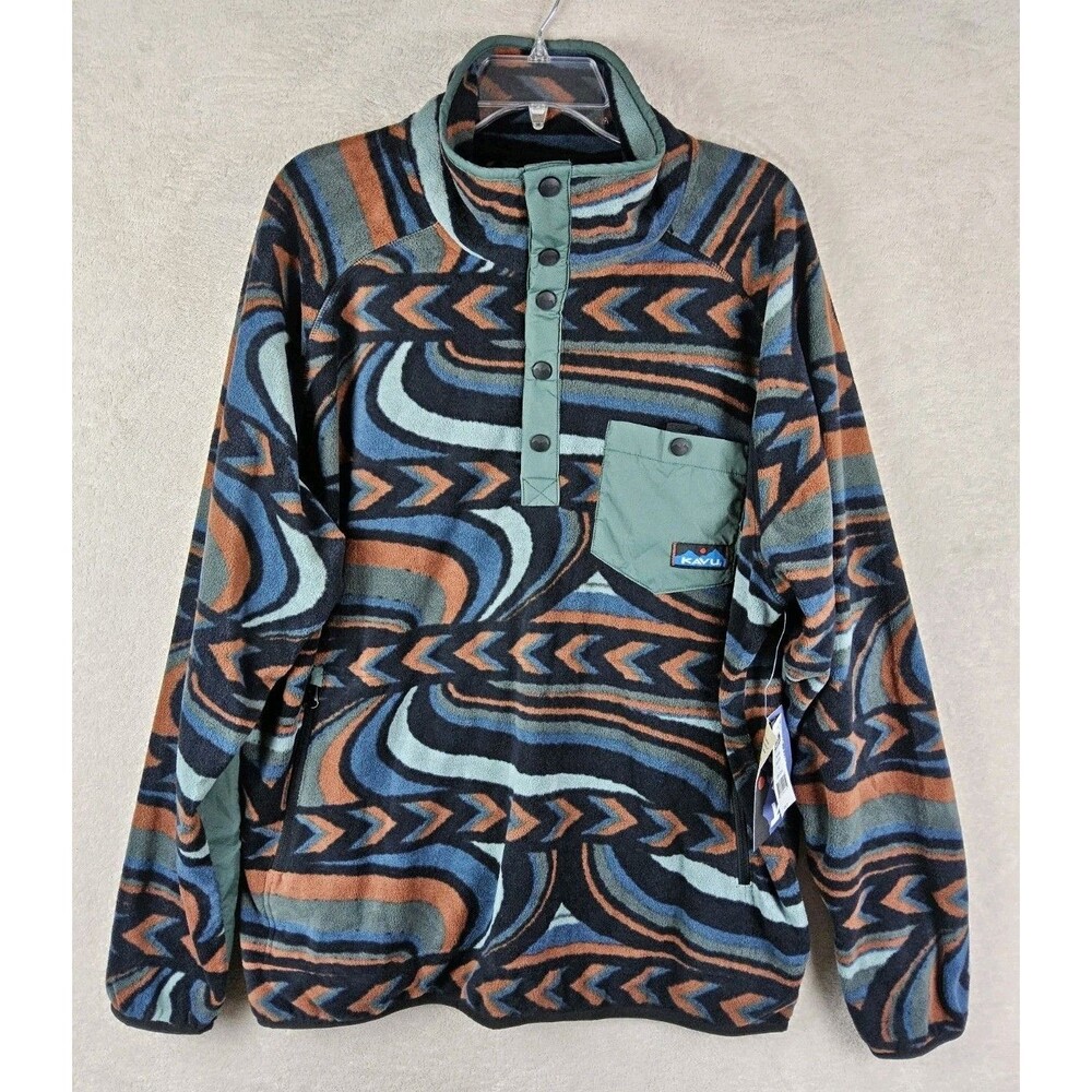 KAVU Men's Teannaway Riven Stitch Snap Fleece Pullover Sweatshirt Size XL